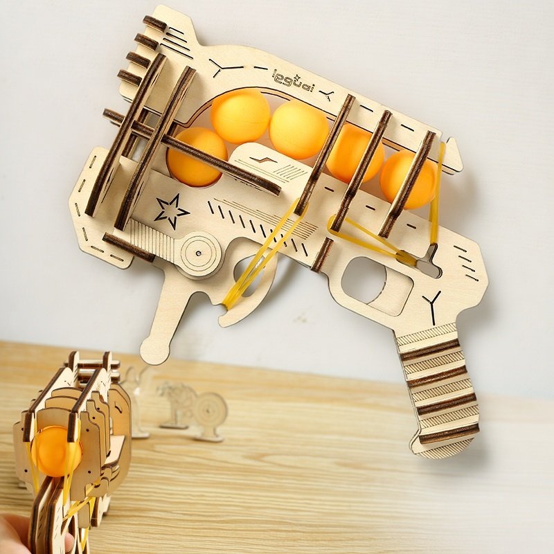 Table Tennis Launcher - Houten DIY gemonteerde rubberbandpistool model tafeltennis